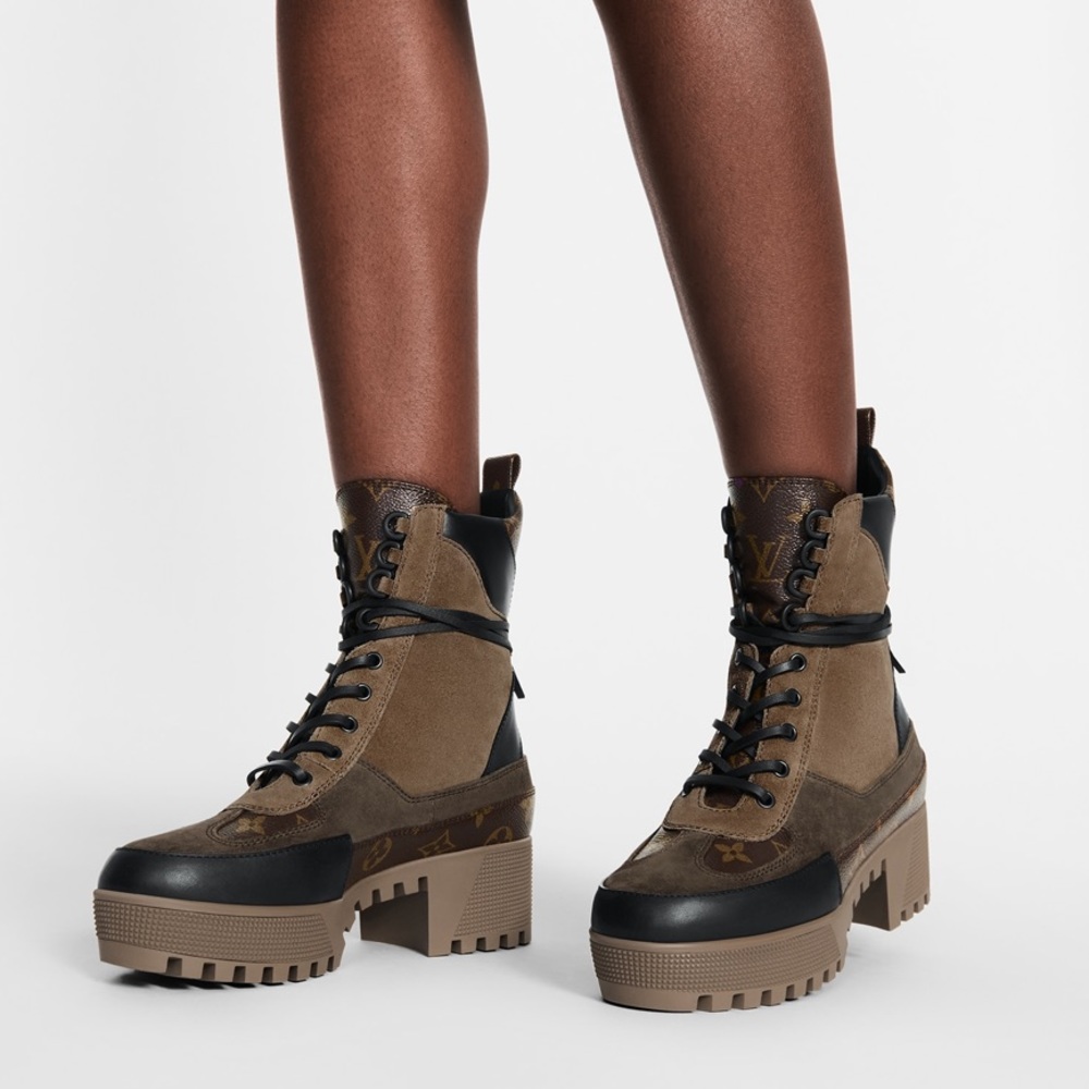 Louis Vuitton Brown and Black Combat Moto Boots